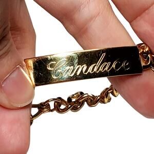 Vtg Speidel Name ID Bracelet Candace Gold Tone Curb Link Chain Chunky 7.5"